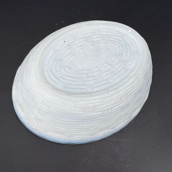 Antique Milk Glass Large Nesting Chicken Hen on Basket Covered Dish - Picture 12 of 13